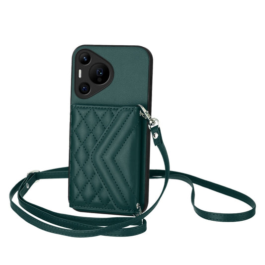 Rhombic Texture Card Bag RFID Phone Case with Long Lanyard, For Huawei Pura 70 Pro / 70 Pro+, For Huawei Pura 70 Ultra, For Huawei Pura 70