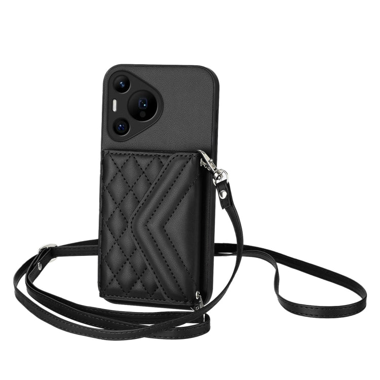 Rhombic Texture Card Bag RFID Phone Case with Long Lanyard, For Huawei Pura 70 Pro / 70 Pro+, For Huawei Pura 70 Ultra, For Huawei Pura 70