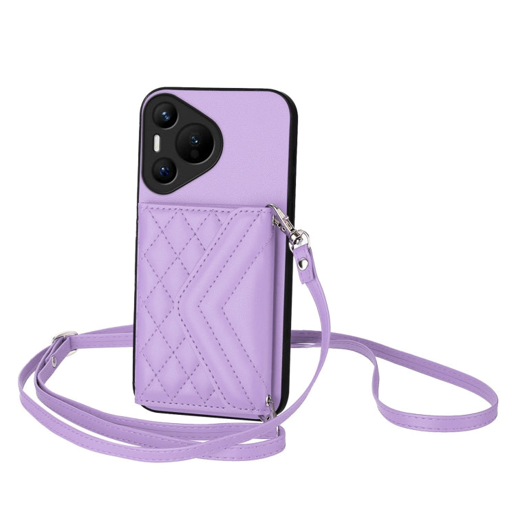 Rhombic Texture Card Bag RFID Phone Case with Long Lanyard, For Huawei Pura 70 Pro / 70 Pro+, For Huawei Pura 70 Ultra, For Huawei Pura 70