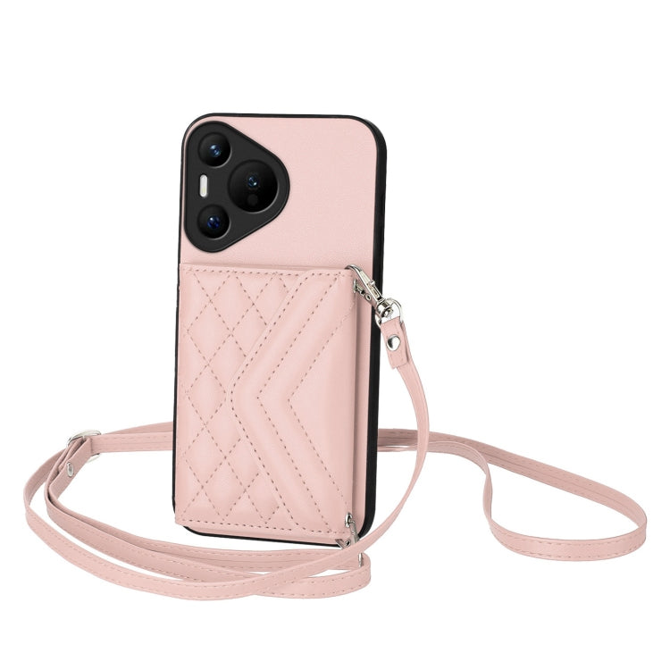 Rhombic Texture Card Bag RFID Phone Case with Long Lanyard, For Huawei Pura 70 Pro / 70 Pro+, For Huawei Pura 70 Ultra, For Huawei Pura 70