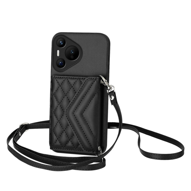 Rhombic Texture Card Bag RFID Phone Case with Long Lanyard, For Huawei Pura 70 Pro / 70 Pro+, For Huawei Pura 70 Ultra, For Huawei Pura 70