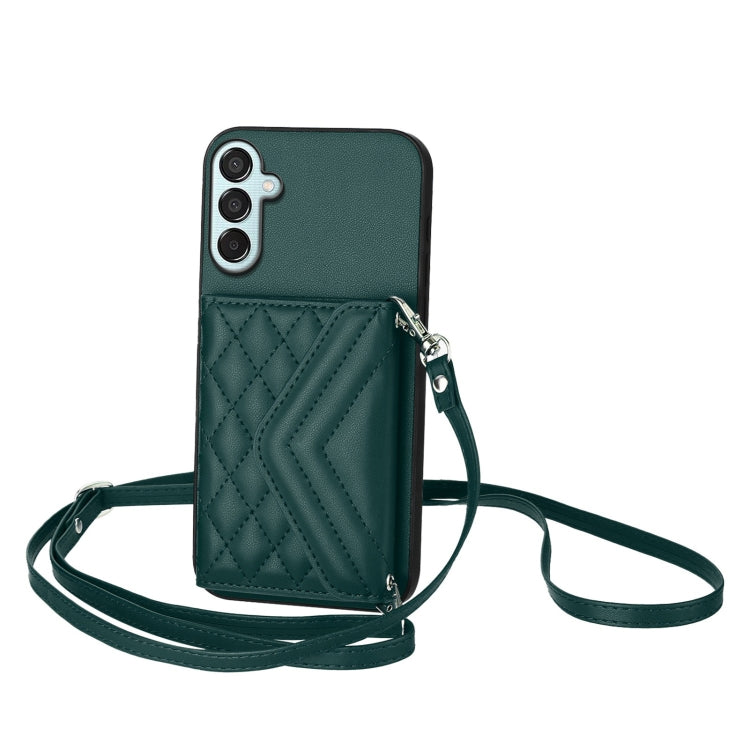 Rhombic Texture Card Bag RFID Phone Case with Long Lanyard, For Samsung Galaxy F15 / M15