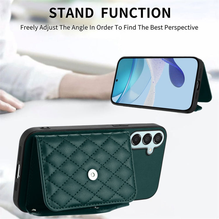 Rhombic Texture Card Bag RFID Phone Case with Long Lanyard, For Samsung Galaxy F15 / M15