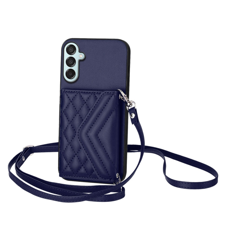 Rhombic Texture Card Bag RFID Phone Case with Long Lanyard, For Samsung Galaxy F15 / M15