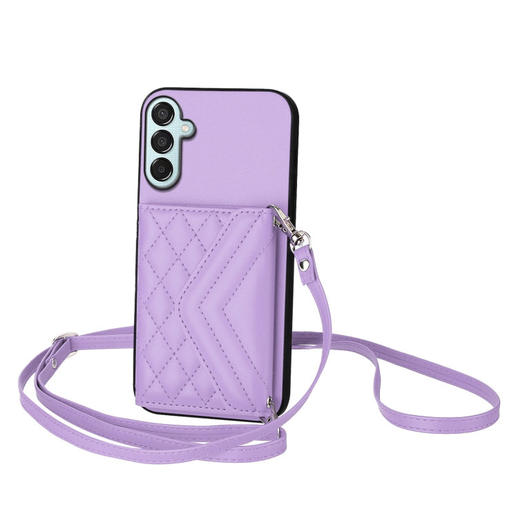 Rhombic Texture Card Bag RFID Phone Case with Long Lanyard, For Samsung Galaxy F15 / M15