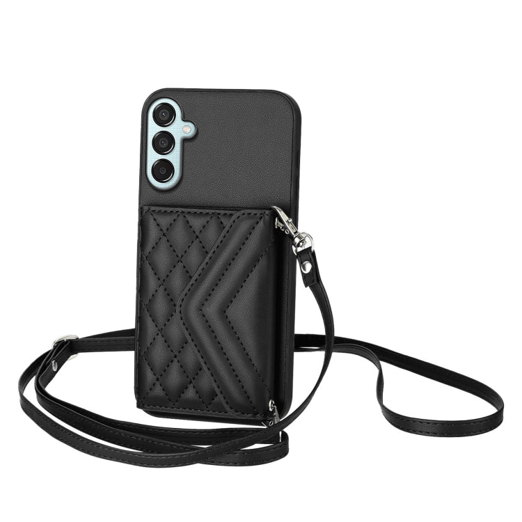 Rhombic Texture Card Bag RFID Phone Case with Long Lanyard, For Samsung Galaxy F15 / M15