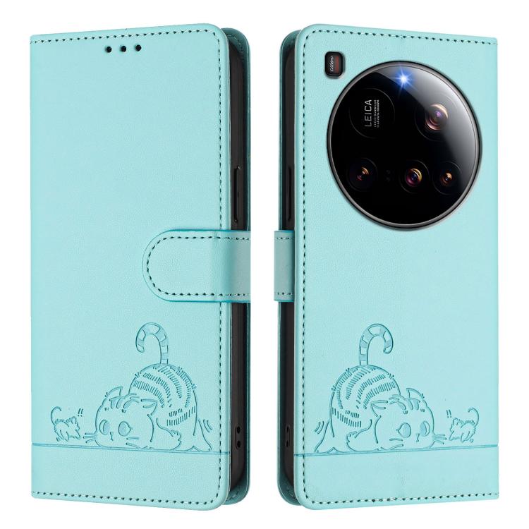 Cat Rat Embossed Pattern RFID Leather Phone Case with Lanyard, For Xiaomi 15 Ultra, For Xiaomi 14T Pro, For Xiaomi 14T