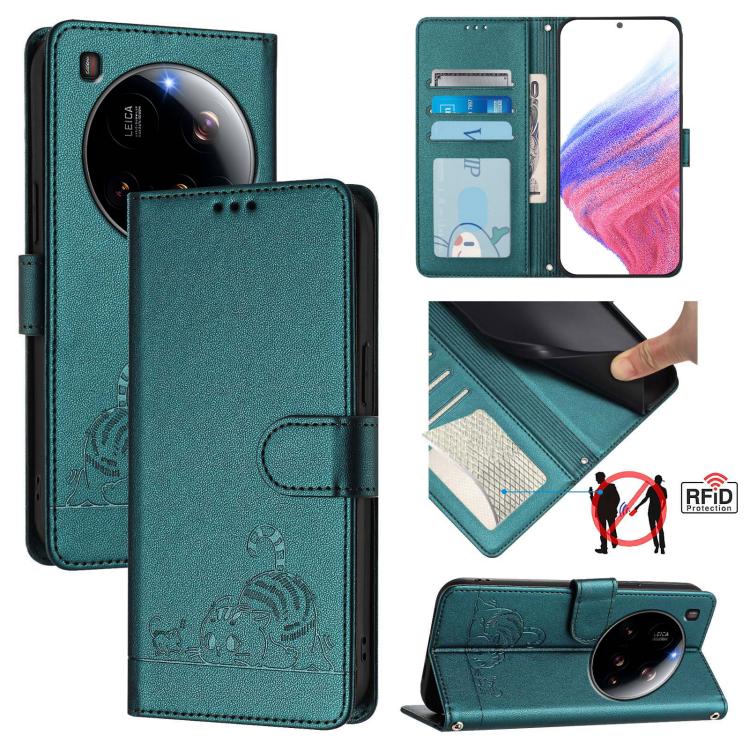 Cat Rat Embossed Pattern RFID Leather Phone Case with Lanyard, For Xiaomi 15 Ultra, For Xiaomi 14T Pro, For Xiaomi 14T