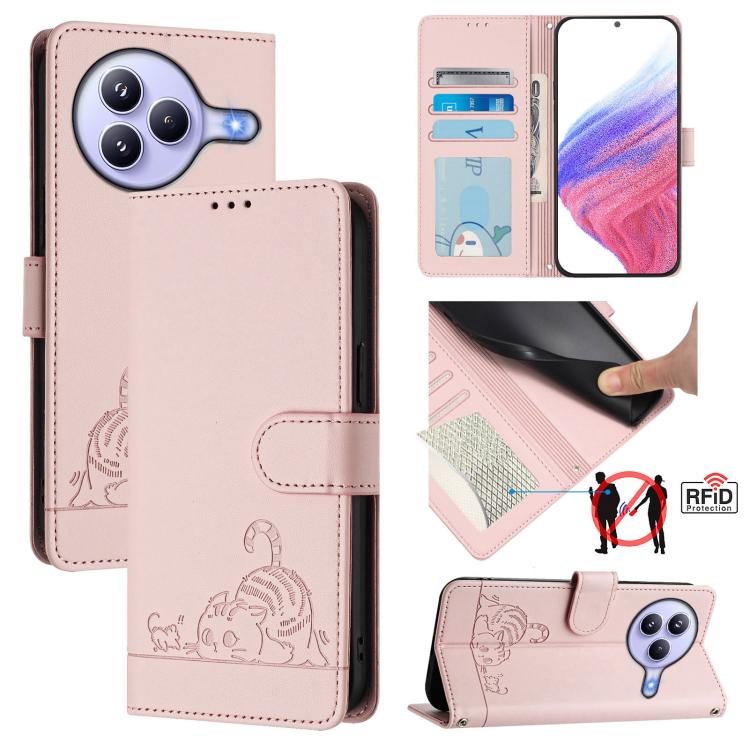 Cat Rat Embossed Pattern RFID Leather Phone Case with Lanyard, For Xiaomi 17 Max 5G, For Xiaomi 17T Pro 5G, For Xiaomi Poco M7 4G 169mm, For Xiaomi 15T Pro 5G, For Xiaomi 15T 5G, For Xiaomi Civi 5 Pro 5G, For Xiaomi 15S Pro 5G                          ...
