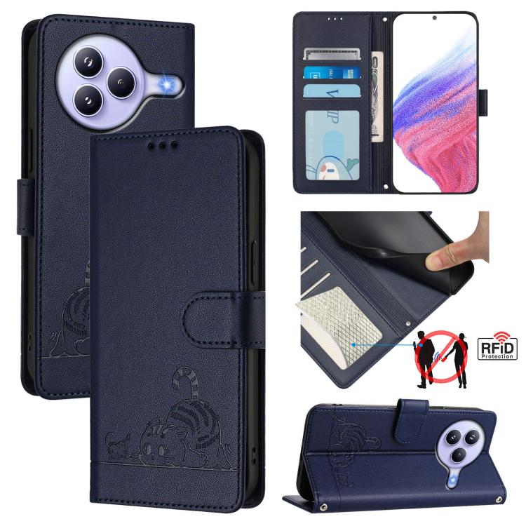 Cat Rat Embossed Pattern RFID Leather Phone Case with Lanyard, For Xiaomi 17 Max 5G, For Xiaomi 17T Pro 5G, For Xiaomi Poco M7 4G 169mm, For Xiaomi 15T Pro 5G, For Xiaomi 15T 5G, For Xiaomi Civi 5 Pro 5G, For Xiaomi 15S Pro 5G                          ...