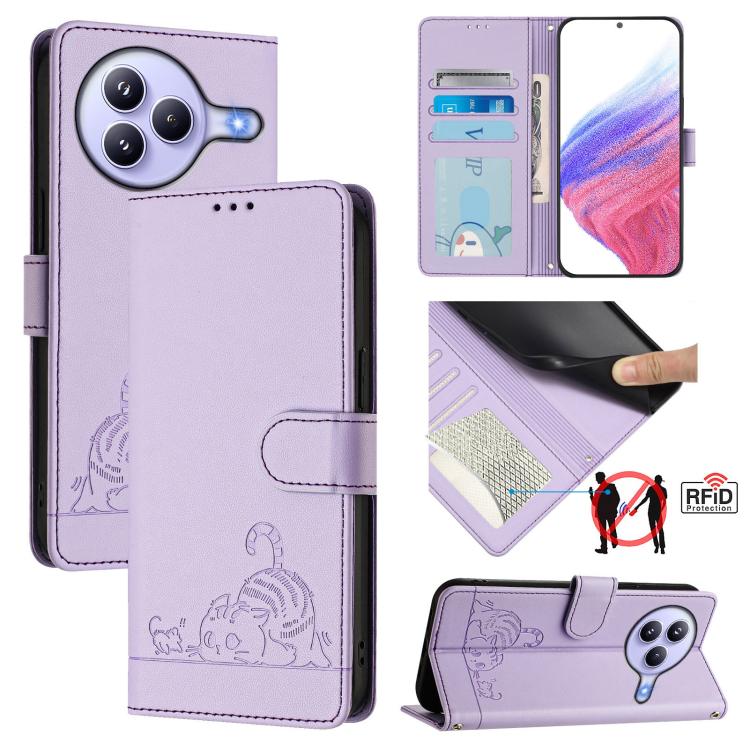 Cat Rat Embossed Pattern RFID Leather Phone Case with Lanyard, For Xiaomi 17 Max 5G, For Xiaomi 17T Pro 5G, For Xiaomi Poco M7 4G 169mm, For Xiaomi 15T Pro 5G, For Xiaomi 15T 5G, For Xiaomi Civi 5 Pro 5G, For Xiaomi 15S Pro 5G                          ...