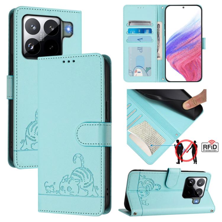 Cat Rat Embossed Pattern RFID Leather Phone Case with Lanyard, For Xiaomi 17 Max 5G, For Xiaomi 17T Pro 5G, For Xiaomi Poco M7 4G 169mm, For Xiaomi 15T Pro 5G, For Xiaomi 15T 5G, For Xiaomi Civi 5 Pro 5G, For Xiaomi 15S Pro 5G                          ...