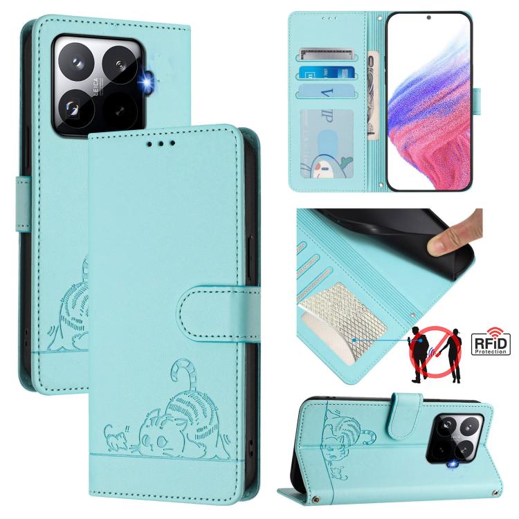 Cat Rat Embossed Pattern RFID Leather Phone Case with Lanyard, For Xiaomi 17 Max 5G, For Xiaomi 17T Pro 5G, For Xiaomi Poco M7 4G 169mm, For Xiaomi 15T Pro 5G, For Xiaomi 15T 5G, For Xiaomi Civi 5 Pro 5G, For Xiaomi 15S Pro 5G                          ...
