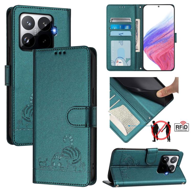Cat Rat Embossed Pattern RFID Leather Phone Case with Lanyard, For Xiaomi 17 Max 5G, For Xiaomi 17T Pro 5G, For Xiaomi Poco M7 4G 169mm, For Xiaomi 15T Pro 5G, For Xiaomi 15T 5G, For Xiaomi Civi 5 Pro 5G, For Xiaomi 15S Pro 5G                          ...