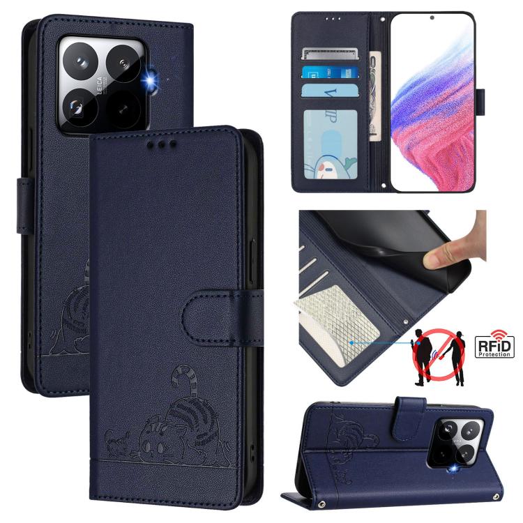 Cat Rat Embossed Pattern RFID Leather Phone Case with Lanyard, For Xiaomi 17 Max 5G, For Xiaomi 17T Pro 5G, For Xiaomi Poco M7 4G 169mm, For Xiaomi 15T Pro 5G, For Xiaomi 15T 5G, For Xiaomi Civi 5 Pro 5G, For Xiaomi 15S Pro 5G                          ...