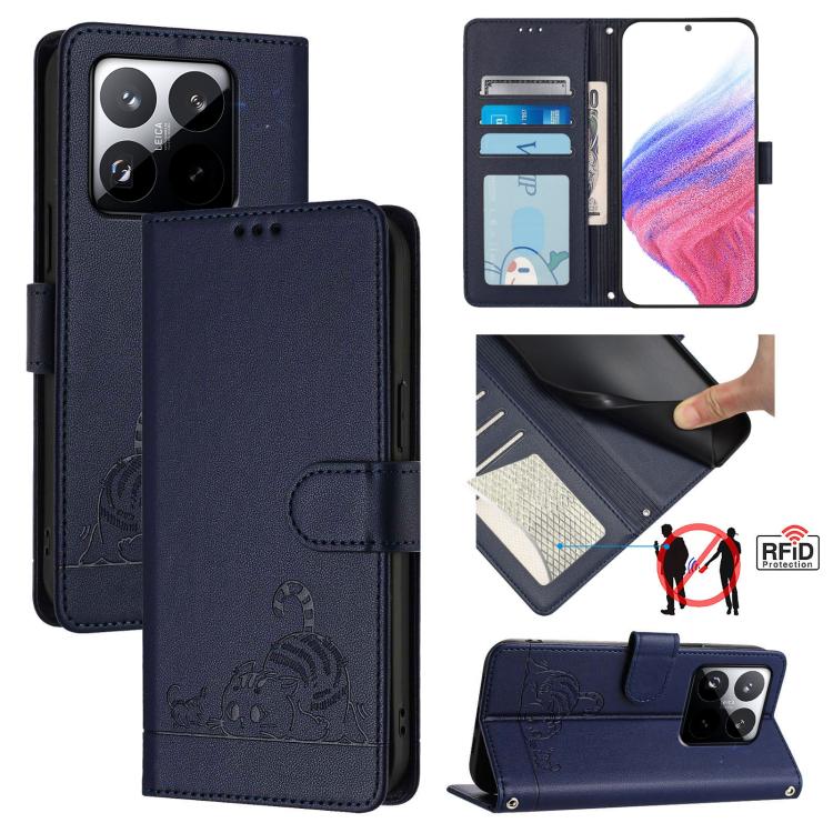 Cat Rat Embossed Pattern RFID Leather Phone Case with Lanyard, For Xiaomi 17 Max 5G, For Xiaomi 17T Pro 5G, For Xiaomi Poco M7 4G 169mm, For Xiaomi 15T Pro 5G, For Xiaomi 15T 5G, For Xiaomi Civi 5 Pro 5G, For Xiaomi 15S Pro 5G                          ...