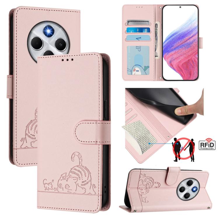 Cat Rat Embossed Pattern RFID Leather Phone Case with Lanyard, For Xiaomi 17 Max 5G, For Xiaomi 17T Pro 5G, For Xiaomi Poco M7 4G 169mm, For Xiaomi 15T Pro 5G, For Xiaomi 15T 5G, For Xiaomi Civi 5 Pro 5G, For Xiaomi 15S Pro 5G                          ...