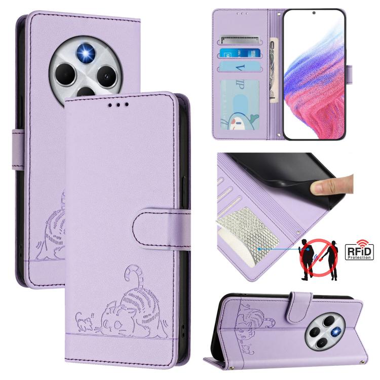 Cat Rat Embossed Pattern RFID Leather Phone Case with Lanyard, For Xiaomi 17 Max 5G, For Xiaomi 17T Pro 5G, For Xiaomi Poco M7 4G 169mm, For Xiaomi 15T Pro 5G, For Xiaomi 15T 5G, For Xiaomi Civi 5 Pro 5G, For Xiaomi 15S Pro 5G                          ...