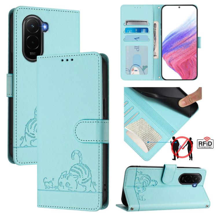 Cat Rat Embossed Pattern RFID Leather Phone Case with Lanyard, For Xiaomi 17 Max 5G, For Xiaomi 17T Pro 5G, For Xiaomi Poco M7 4G 169mm, For Xiaomi 15T Pro 5G, For Xiaomi 15T 5G, For Xiaomi Civi 5 Pro 5G, For Xiaomi 15S Pro 5G                          ...