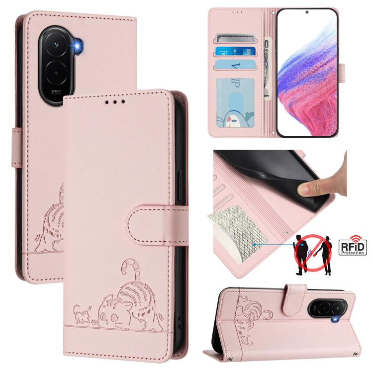 Cat Rat Embossed Pattern RFID Leather Phone Case with Lanyard, For Xiaomi 17 Max 5G, For Xiaomi 17T Pro 5G, For Xiaomi Poco M7 4G 169mm, For Xiaomi 15T Pro 5G, For Xiaomi 15T 5G, For Xiaomi Civi 5 Pro 5G, For Xiaomi 15S Pro 5G                          ...