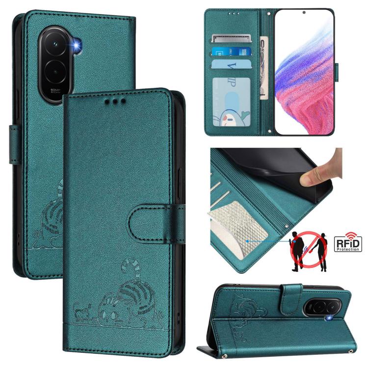 Cat Rat Embossed Pattern RFID Leather Phone Case with Lanyard, For Xiaomi 17 Max 5G, For Xiaomi 17T Pro 5G, For Xiaomi Poco M7 4G 169mm, For Xiaomi 15T Pro 5G, For Xiaomi 15T 5G, For Xiaomi Civi 5 Pro 5G, For Xiaomi 15S Pro 5G                          ...