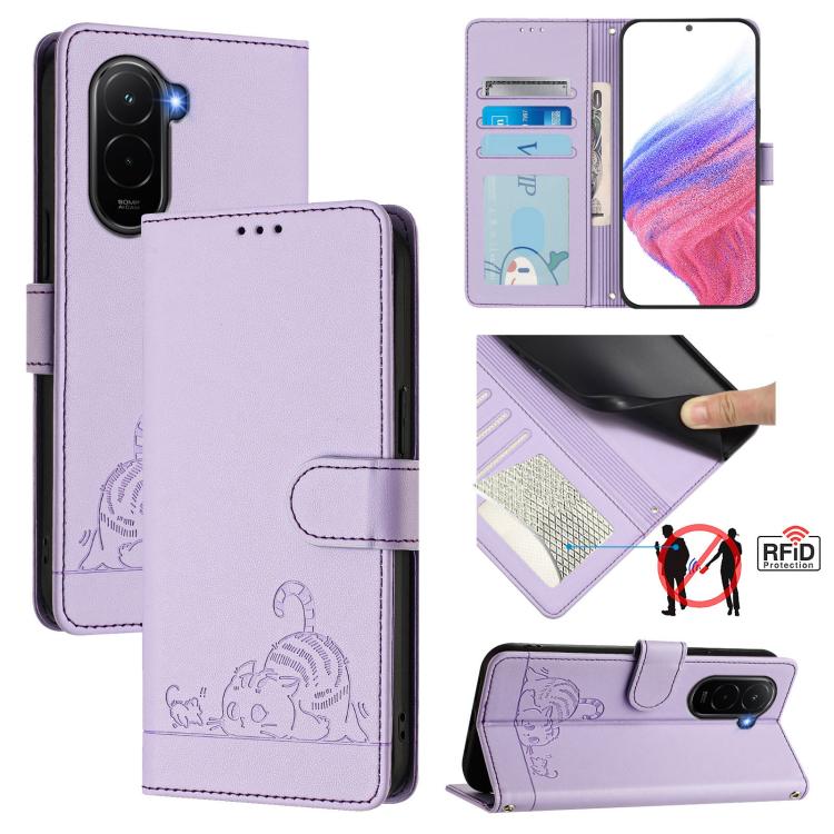 Cat Rat Embossed Pattern RFID Leather Phone Case with Lanyard, For Xiaomi 17 Max 5G, For Xiaomi 17T Pro 5G, For Xiaomi Poco M7 4G 169mm, For Xiaomi 15T Pro 5G, For Xiaomi 15T 5G, For Xiaomi Civi 5 Pro 5G, For Xiaomi 15S Pro 5G                          ...