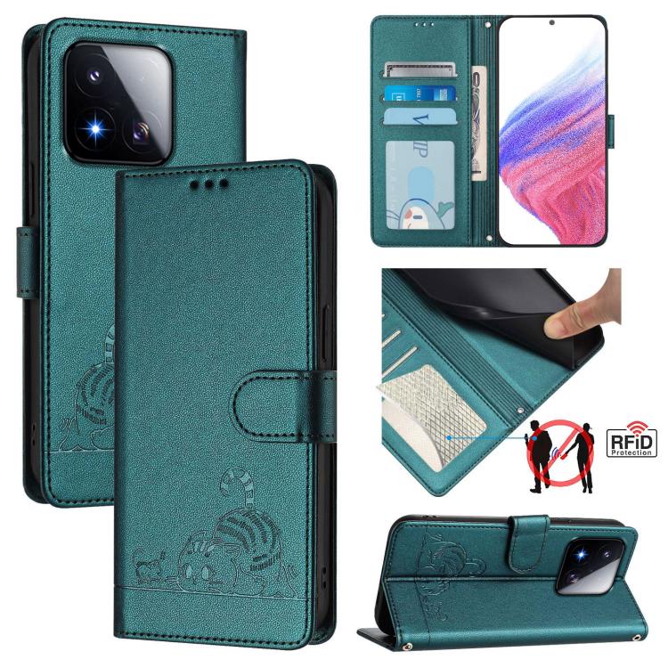 Cat Rat Embossed Pattern RFID Leather Phone Case with Lanyard, For Xiaomi 17 Max 5G, For Xiaomi 17T Pro 5G, For Xiaomi Poco M7 4G 169mm, For Xiaomi 15T Pro 5G, For Xiaomi 15T 5G, For Xiaomi Civi 5 Pro 5G, For Xiaomi 15S Pro 5G                          ...