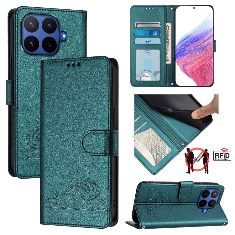 Cat Rat Embossed Pattern RFID Leather Phone Case with Lanyard, For Xiaomi 17 Max 5G, For Xiaomi 17T Pro 5G, For Xiaomi Poco M7 4G 169mm, For Xiaomi 15T Pro 5G, For Xiaomi 15T 5G, For Xiaomi Civi 5 Pro 5G, For Xiaomi 15S Pro 5G                          ...
