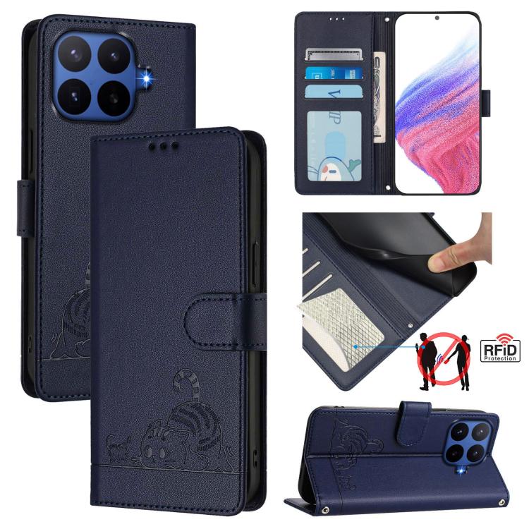 Cat Rat Embossed Pattern RFID Leather Phone Case with Lanyard, For Xiaomi 17 Max 5G, For Xiaomi 17T Pro 5G, For Xiaomi Poco M7 4G 169mm, For Xiaomi 15T Pro 5G, For Xiaomi 15T 5G, For Xiaomi Civi 5 Pro 5G, For Xiaomi 15S Pro 5G                          ...