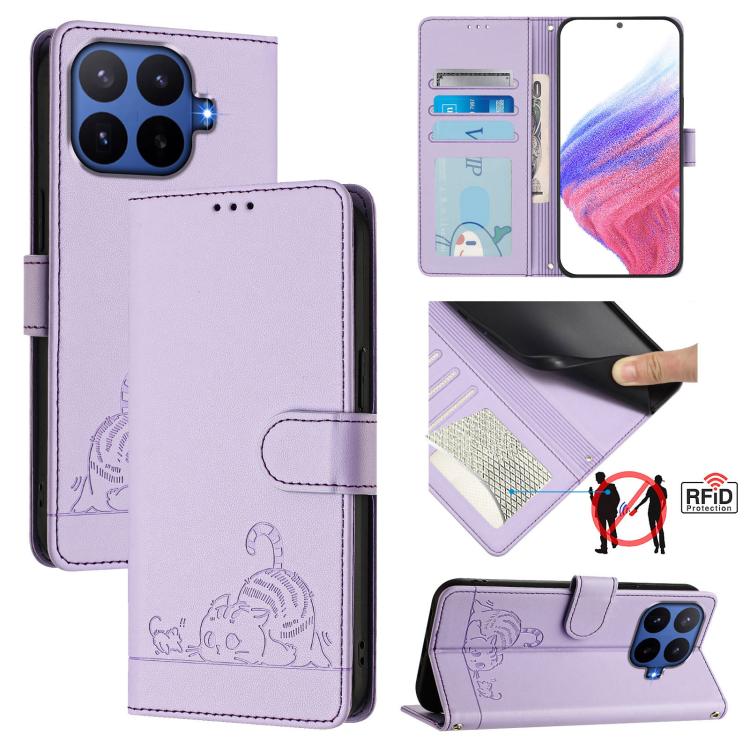 Cat Rat Embossed Pattern RFID Leather Phone Case with Lanyard, For Xiaomi 17 Max 5G, For Xiaomi 17T Pro 5G, For Xiaomi Poco M7 4G 169mm, For Xiaomi 15T Pro 5G, For Xiaomi 15T 5G, For Xiaomi Civi 5 Pro 5G, For Xiaomi 15S Pro 5G                          ...