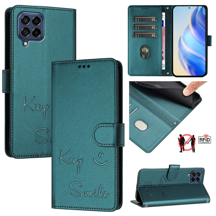 Smile Embossing RFID Leather Phone Case, For Samsung Galaxy M54 / F54 5G, For Samsung Galaxy M14 5G Global, For Samsung Galaxy M23 5G / M13 4G, For Samsung Galaxy M53 5G, For Samsung Galaxy M33 5G Global, For Samsung Galaxy M52 5G                      ...