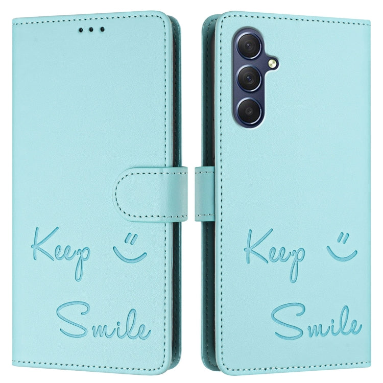 Smile Embossing RFID Leather Phone Case, For Samsung Galaxy M54 / F54 5G, For Samsung Galaxy M14 5G Global, For Samsung Galaxy M23 5G / M13 4G, For Samsung Galaxy M53 5G, For Samsung Galaxy M33 5G Global, For Samsung Galaxy M52 5G                      ...