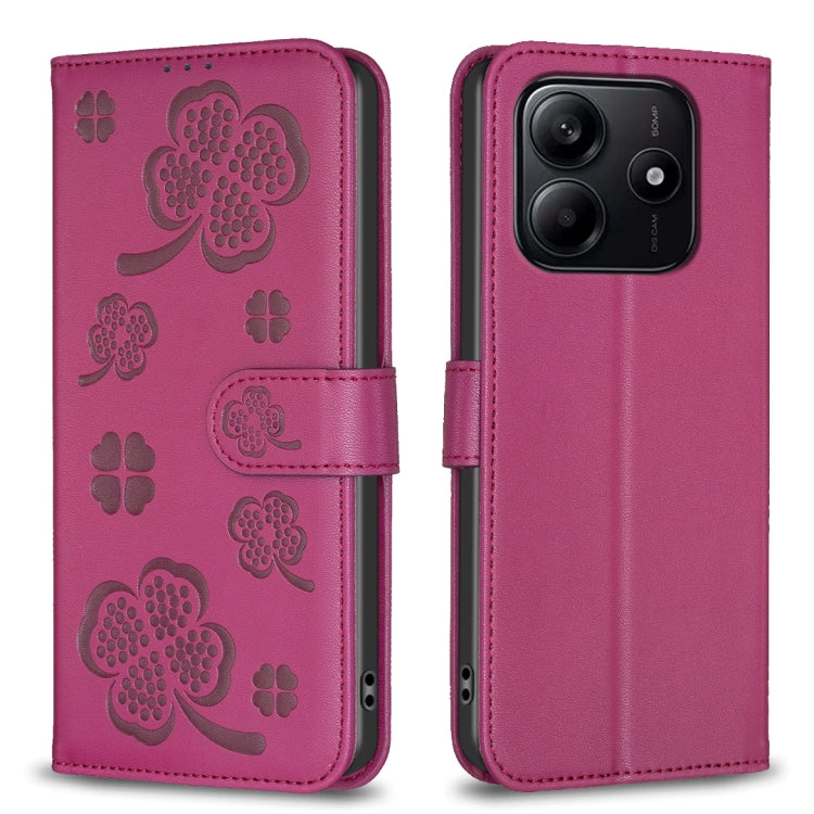 Four-leaf Embossed Leather Phone Case, For Redmi K90 Max 5G, For Redmi Note 14 Pro 4G, For Redmi Note 14 4G 163.25mm, For Redmi Note 14 5G, For Redmi Note 14 Pro 5G / Note 14 Pro+ 5G, For Redmi 14C 4G