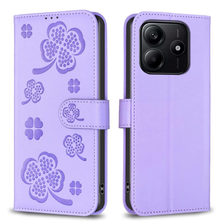 Four-leaf Embossed Leather Phone Case, For Redmi K90 Max 5G, For Redmi Note 14 Pro 4G, For Redmi Note 14 4G 163.25mm, For Redmi Note 14 5G, For Redmi Note 14 Pro 5G / Note 14 Pro+ 5G, For Redmi 14C 4G