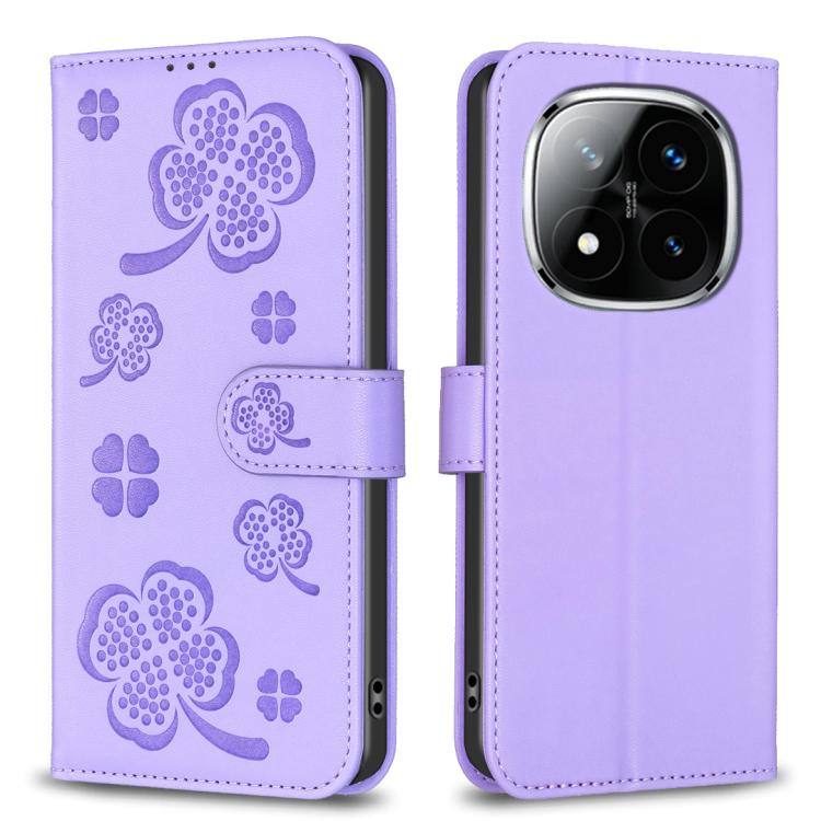 Four-leaf Embossed Leather Phone Case, For Redmi K90 Max 5G, For Redmi Note 14 Pro 4G, For Redmi Note 14 4G 163.25mm, For Redmi Note 14 5G, For Redmi Note 14 Pro 5G / Note 14 Pro+ 5G, For Redmi 14C 4G