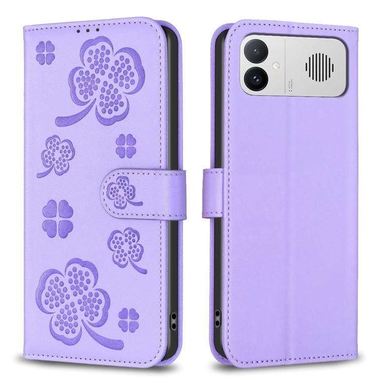 Four-leaf Embossed Leather Phone Case, For Redmi K90 Max 5G, For Redmi Note 14 Pro 4G, For Redmi Note 14 4G 163.25mm, For Redmi Note 14 5G, For Redmi Note 14 Pro 5G / Note 14 Pro+ 5G, For Redmi 14C 4G