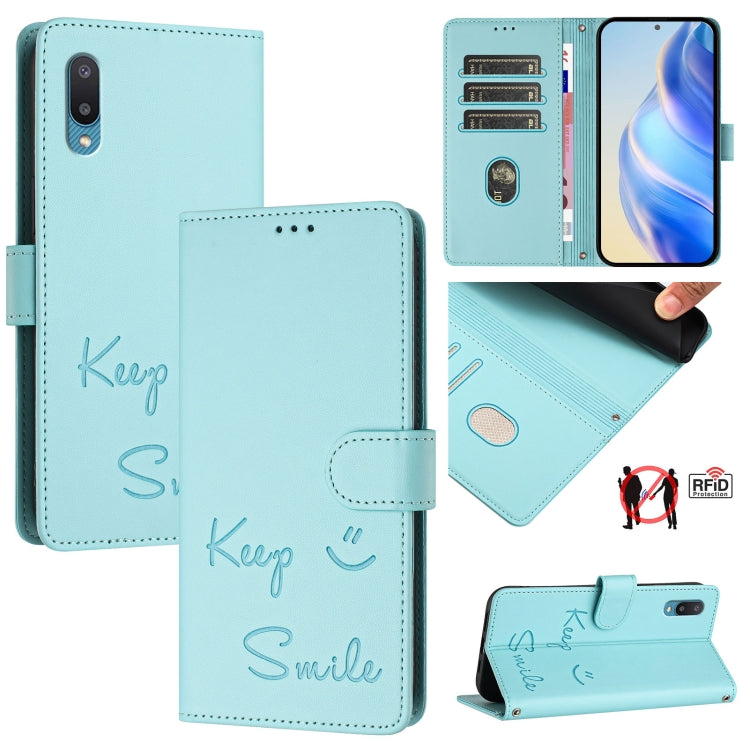 Smile Embossing RFID Leather Phone Case, For Samsung Galaxy A52 4G / 5G / A52s 5G, For Samsung Galaxy A03s 164mm, For Samsung Galaxy A03s 166mm, For Samsung Galaxy A03s 165.8mm, For Samsung Galaxy A22 4G, For Samsung Galaxy A32 4G                      ...