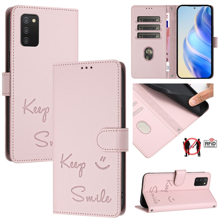 Smile Embossing RFID Leather Phone Case, For Samsung Galaxy A52 4G / 5G / A52s 5G, For Samsung Galaxy A03s 164mm, For Samsung Galaxy A03s 166mm, For Samsung Galaxy A03s 165.8mm, For Samsung Galaxy A22 4G, For Samsung Galaxy A32 4G                      ...