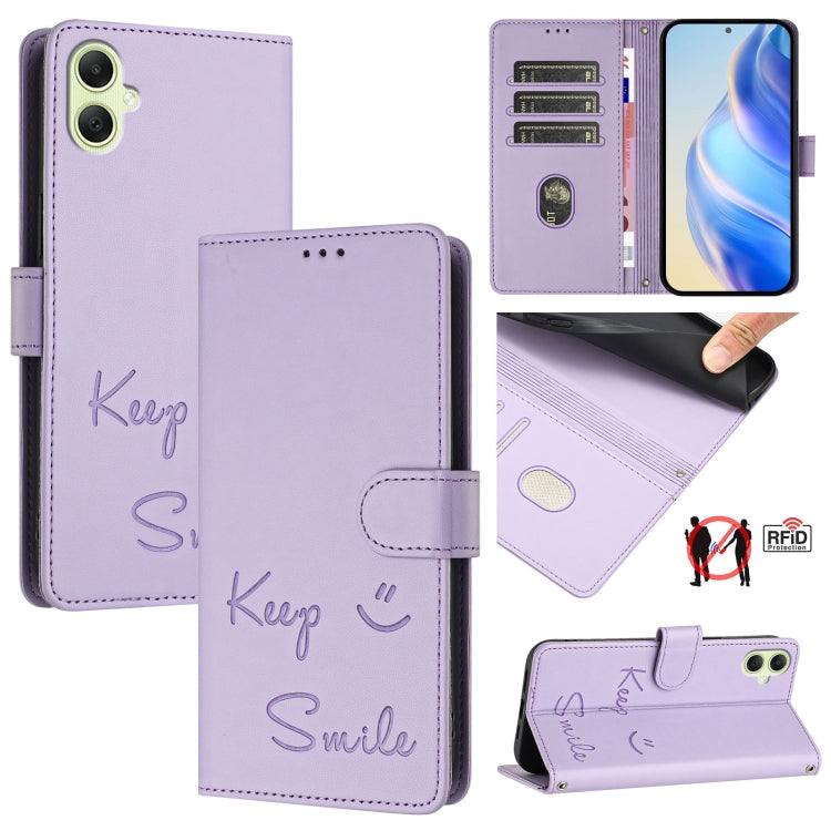 Smile Embossing RFID Leather Phone Case, For Samsung Galaxy A16 5G, For Samsung Galaxy A06 4G, For Samsung Galaxy A15 5G / 4G, For Samsung Galaxy A55 5G, For Samsung Galaxy A35 5G, For Samsung Galaxy A05 4G Global, For Samsung Galaxy A05s 4G Global    ...
