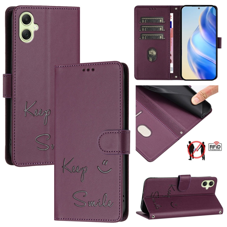 Smile Embossing RFID Leather Phone Case, For Samsung Galaxy A16 5G, For Samsung Galaxy A06 4G, For Samsung Galaxy A15 5G / 4G, For Samsung Galaxy A55 5G, For Samsung Galaxy A35 5G, For Samsung Galaxy A05 4G Global, For Samsung Galaxy A05s 4G Global    ...