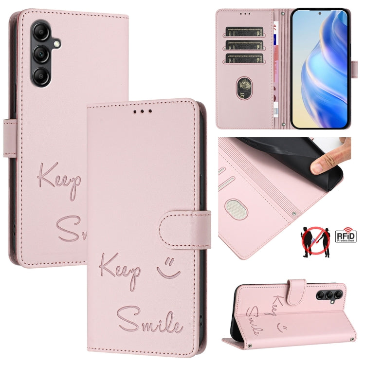 Smile Embossing RFID Leather Phone Case, For Samsung Galaxy A16 5G, For Samsung Galaxy A06 4G, For Samsung Galaxy A15 5G / 4G, For Samsung Galaxy A55 5G, For Samsung Galaxy A35 5G, For Samsung Galaxy A05 4G Global, For Samsung Galaxy A05s 4G Global    ...