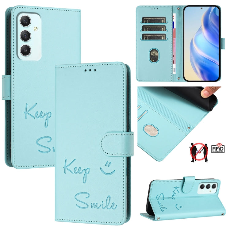 Smile Embossing RFID Leather Phone Case, For Samsung Galaxy A16 5G, For Samsung Galaxy A06 4G, For Samsung Galaxy A15 5G / 4G, For Samsung Galaxy A55 5G, For Samsung Galaxy A35 5G, For Samsung Galaxy A05 4G Global, For Samsung Galaxy A05s 4G Global    ...