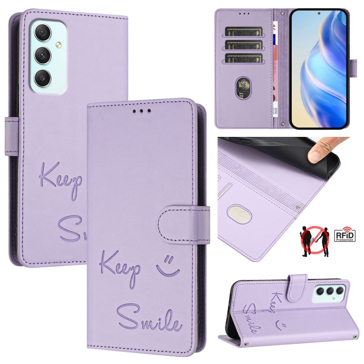 Smile Embossing RFID Leather Phone Case, For Samsung Galaxy A16 5G, For Samsung Galaxy A06 4G, For Samsung Galaxy A15 5G / 4G, For Samsung Galaxy A55 5G, For Samsung Galaxy A35 5G, For Samsung Galaxy A05 4G Global, For Samsung Galaxy A05s 4G Global    ...