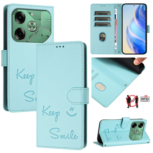 Smile Embossing RFID Leather Phone Case, For Tecno Pova 6 4G, For Tecno Pova 6 Pro / Pova 6 5G, For Tecno Camon 30 Pro 5G, For Tecno Camon 30 5G / 4G, For Tecno Spark 20 Pro+, For Tecno Spark 20 Pro, For Tecno Spark GO 2024 / Spark 20C, For Tecno Spark 20