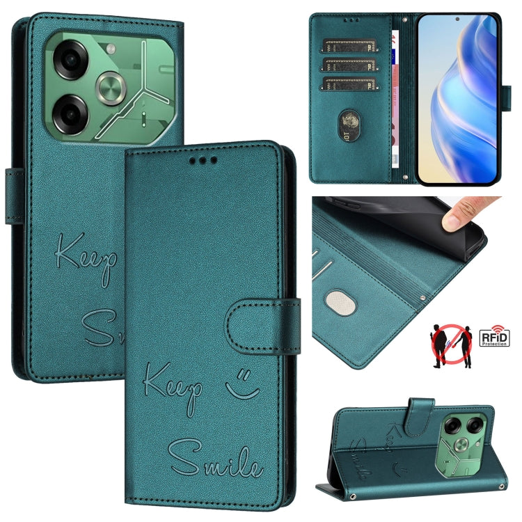Smile Embossing RFID Leather Phone Case, For Tecno Pova 6 4G, For Tecno Pova 6 Pro / Pova 6 5G, For Tecno Camon 30 Pro 5G, For Tecno Camon 30 5G / 4G, For Tecno Spark 20 Pro+, For Tecno Spark 20 Pro, For Tecno Spark GO 2024 / Spark 20C, For Tecno Spark 20