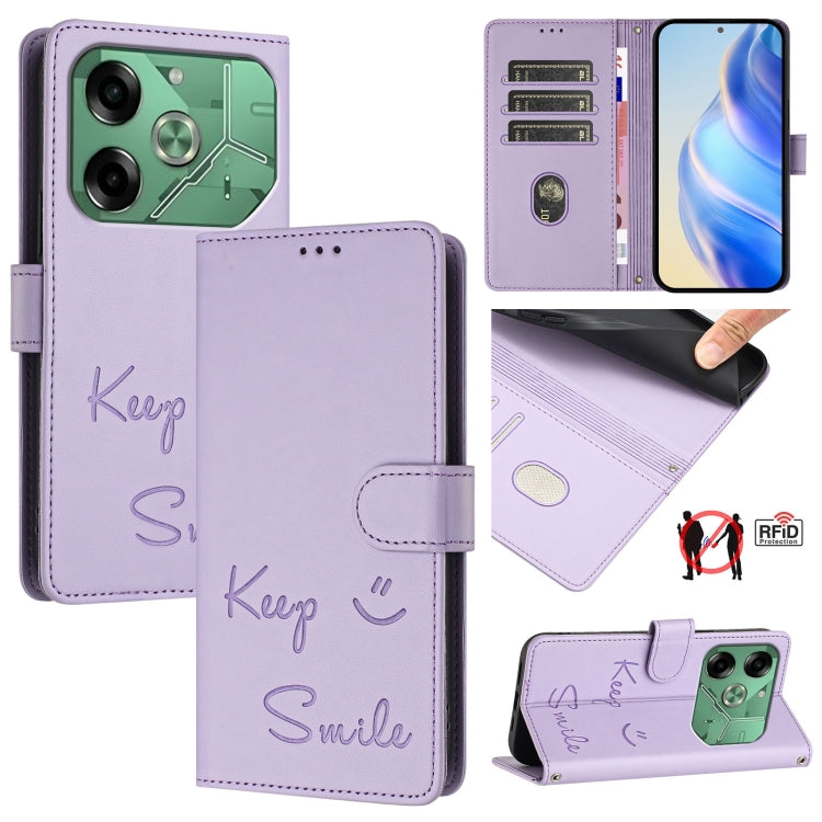 Smile Embossing RFID Leather Phone Case, For Tecno Pova 6 4G, For Tecno Pova 6 Pro / Pova 6 5G, For Tecno Camon 30 Pro 5G, For Tecno Camon 30 5G / 4G, For Tecno Spark 20 Pro+, For Tecno Spark 20 Pro, For Tecno Spark GO 2024 / Spark 20C, For Tecno Spark 20