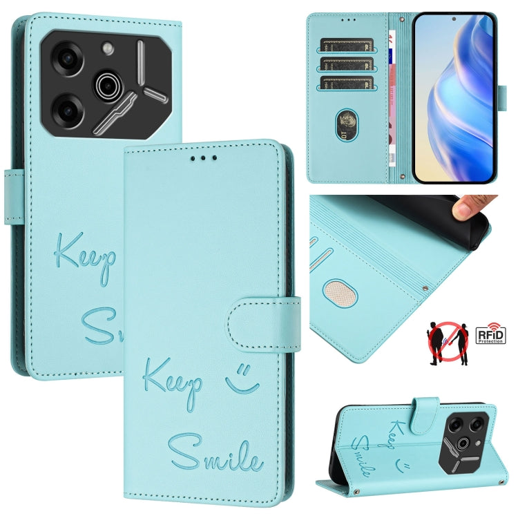 Smile Embossing RFID Leather Phone Case, For Tecno Pova 6 4G, For Tecno Pova 6 Pro / Pova 6 5G, For Tecno Camon 30 Pro 5G, For Tecno Camon 30 5G / 4G, For Tecno Spark 20 Pro+, For Tecno Spark 20 Pro, For Tecno Spark GO 2024 / Spark 20C, For Tecno Spark 20