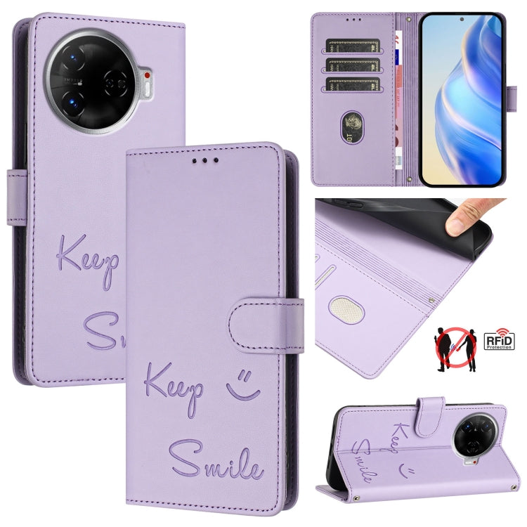 Smile Embossing RFID Leather Phone Case, For Tecno Pova 6 4G, For Tecno Pova 6 Pro / Pova 6 5G, For Tecno Camon 30 Pro 5G, For Tecno Camon 30 5G / 4G, For Tecno Spark 20 Pro+, For Tecno Spark 20 Pro, For Tecno Spark GO 2024 / Spark 20C, For Tecno Spark 20