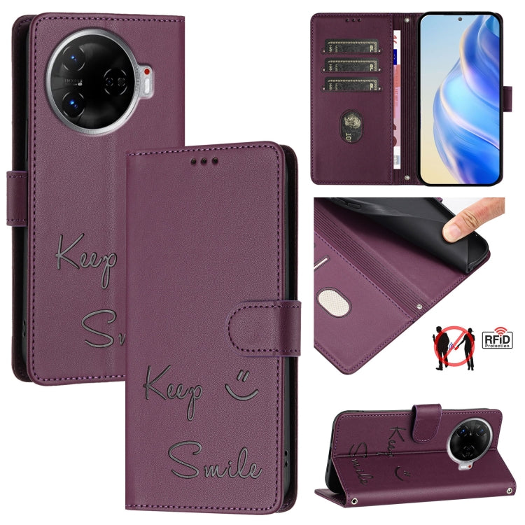 Smile Embossing RFID Leather Phone Case, For Tecno Pova 6 4G, For Tecno Pova 6 Pro / Pova 6 5G, For Tecno Camon 30 Pro 5G, For Tecno Camon 30 5G / 4G, For Tecno Spark 20 Pro+, For Tecno Spark 20 Pro, For Tecno Spark GO 2024 / Spark 20C, For Tecno Spark 20