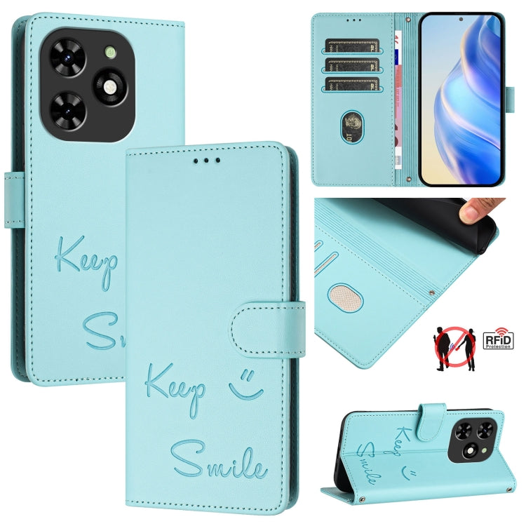 Smile Embossing RFID Leather Phone Case, For Tecno Pova 6 4G, For Tecno Pova 6 Pro / Pova 6 5G, For Tecno Camon 30 Pro 5G, For Tecno Camon 30 5G / 4G, For Tecno Spark 20 Pro+, For Tecno Spark 20 Pro, For Tecno Spark GO 2024 / Spark 20C, For Tecno Spark 20